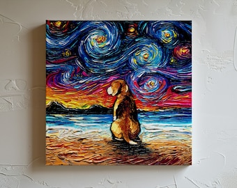 Beagle Starry Night Beach Canvas Print, Dog Lover Wall Art