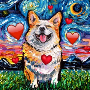 Fichier PNG la Saint-Valentin et la nuit étoilée de chien corgi souriant en téléchargement numérique pour imprimer vos propres cartes de voeux et cadeaux de la Saint-Valentin