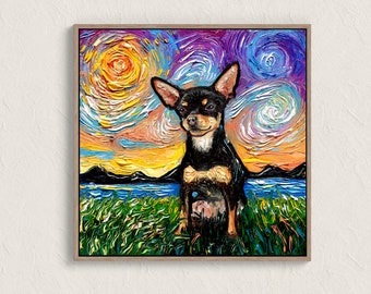 Chihuahua Art Print: Sunset, Black and Tan Short Hair Dog Wall Decor
