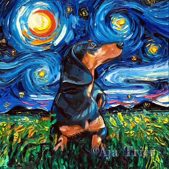 Black And Tan Short Haired Dachshund Art Starry Night Art Etsy