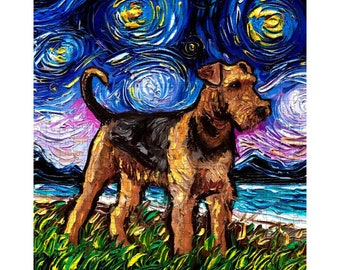 Puzzle - Airedale Terrier Starry Night Dog 252 Or 500 Piece Puzzles in Gift Box Art By Aja Rainy Day Activity Board Game Free US Shipping