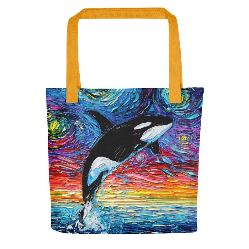Orca Whale Starry Night style Tote bag handbag artwork by Aja ocean seascape sea life beach bag
