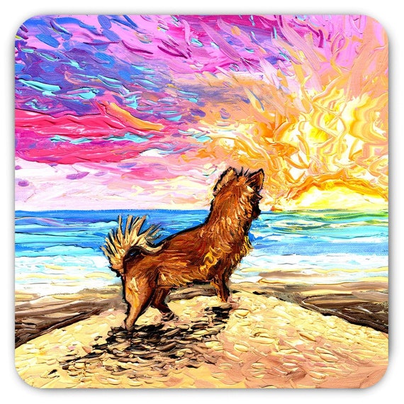 Magnet Beach Days Chihuahua Dog Refrigerator Magnet 3x3 or 4x6 Inch Sizes  Artwork by Aja Ocean Sunset Fridge Art 