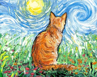 Orange Tabby Cat Art Print, Impressionist Spring Morning