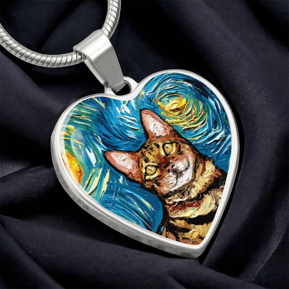 Engraved Bengal Cat Necklace Starry Night Customizable Pendant