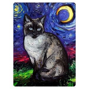 Magnet - Siamese Cat Starry Night Art Animal Refrigerator Magnet3x3 Or 4x6 Inch Sizes Choose Feline Decor By Aja