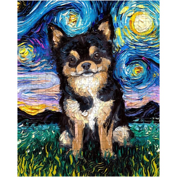 Premium Puzzle Tan Chihuahua Starry Night Dog 110, 252, or 500