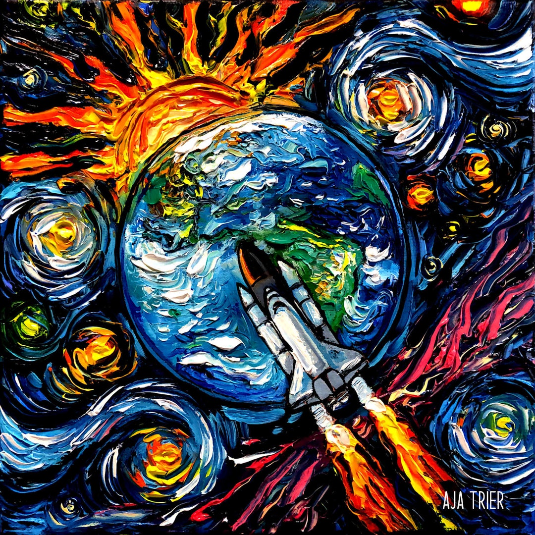 Space Shuttle Art Print, Starry Night Outer Space Wall Decor - Etsy