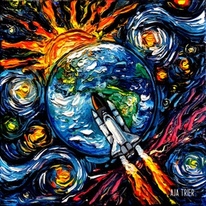 Space Shuttle Outer space Art Starry Night Art Print Wall Decor by Aja choose size and type of paper Beyond the Horizon