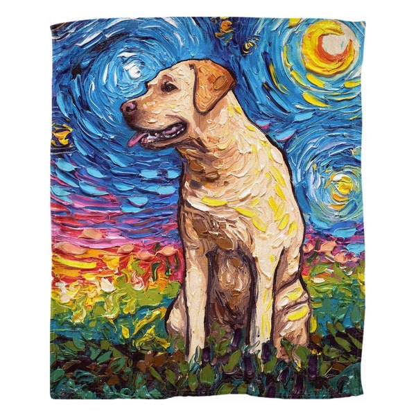 Yellow Labrador Starry Night Dog 60x50 Inch Fleece Throw Blanket Art By Aja Home Decor Soft Housewares Free Us Shipping