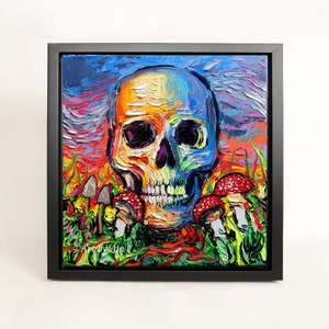 Psychedelic Art FRAMED CANVAS print Trippy Skull mushroom surreal Back to the Earth Aja 8x8 10x10 12x12 16x16 20x20 24x24, 30x30