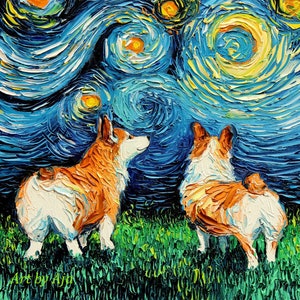 Corgi Art Starry Night Art Print dog art by Aja choose size and type of paper Corgi Butt pet owner pup puppy funny cute artwork