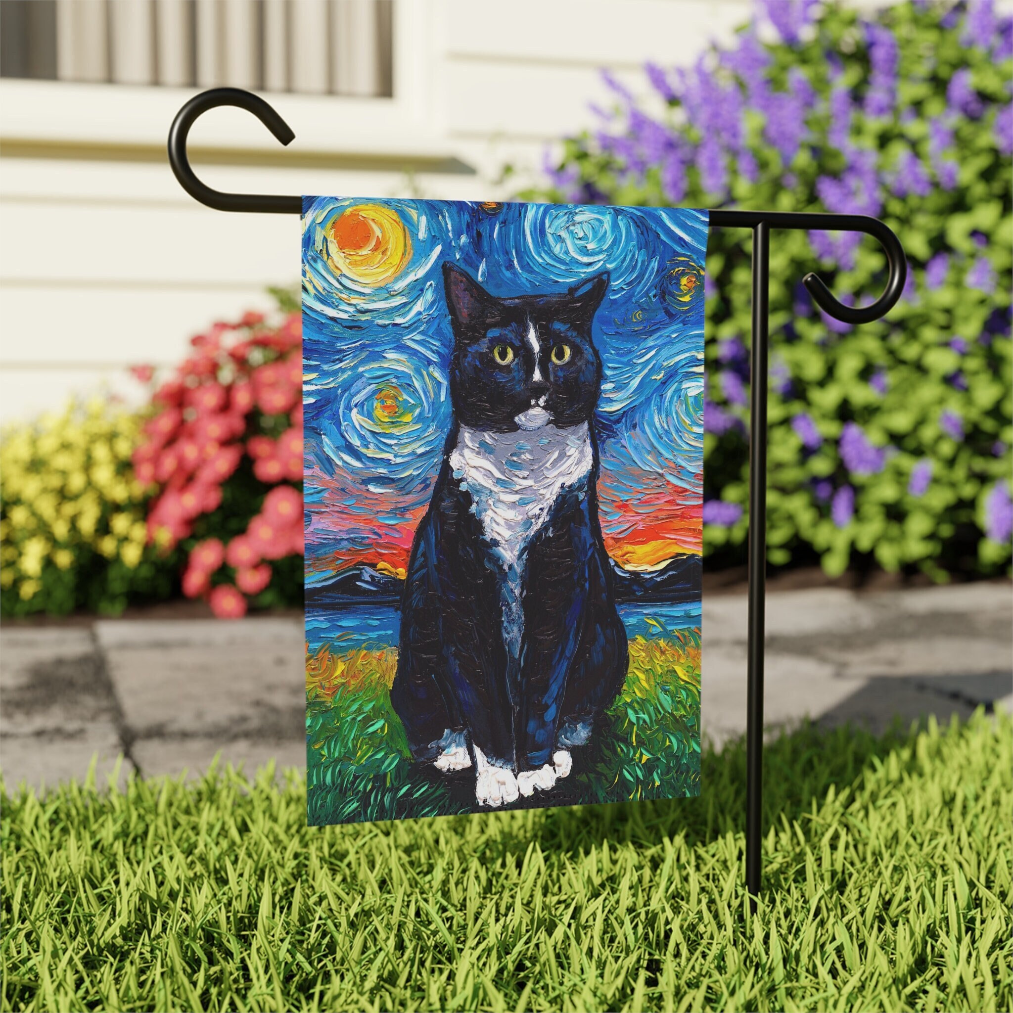 Tuxedo Cat Yard Flag, Starry Night Garden Decor - Etsy