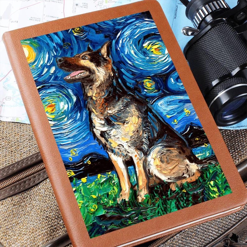 Gsd Journal Leather Journal German Shepherd Starry Night Diary Writing Book GSD Dog ...