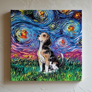 Beagle Starry Night Stretched Canvas Print Impressionist Dog Wall Art Dog Lover Gift Idea Pet Mom Gallery Wall Art Colorful Dog Home Decor