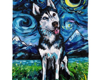 Happy Husky Starry Night Dog 60x50 Inch Fleece Throw Blanket Art By Aja Home Decor Soft Housewares