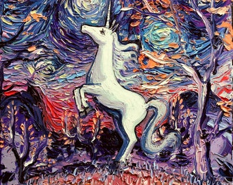 Last Unicorn Giclee Print, Starry Night Fantasy Art