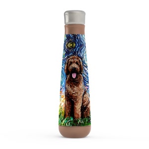 Peristyle Water Bottle  Brown Labradoodle Starry Night Dog Insulated Stainless Steel Drinkware Art By Aja Free US Shipping Goldendoodle