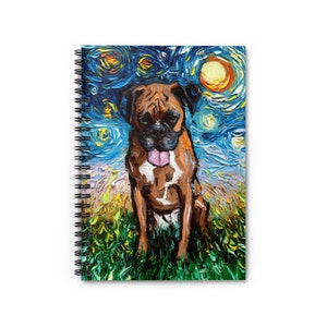 Spiral Notebook  Ruled Line Cute Boxer Dog Starry Night Dog Soft Cover 8x6x.6 inch Journal Stationary Art by Aja Free shipping
