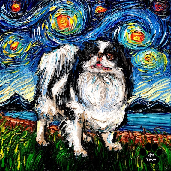Japanese Chin Starry Night Art Print, Dog Canvas Wall Decor - Etsy