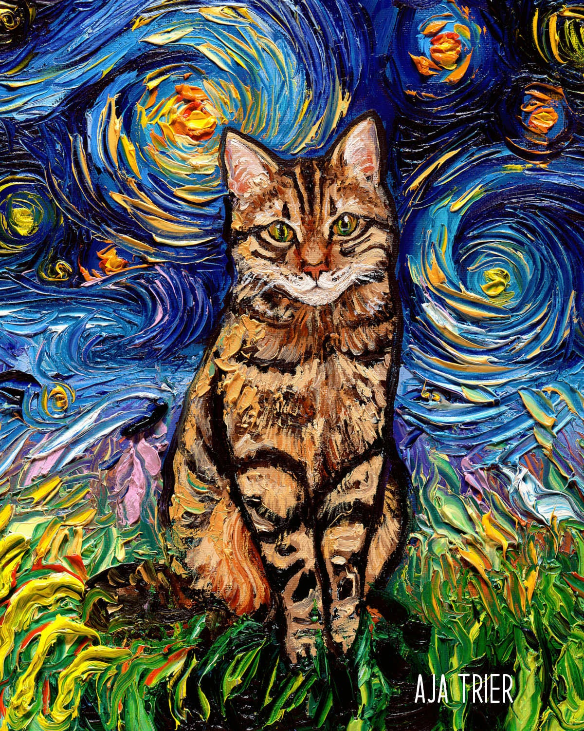 Brown Tabby Cat Art CANVAS Print Starry Night Ready to Hang Etsy UK