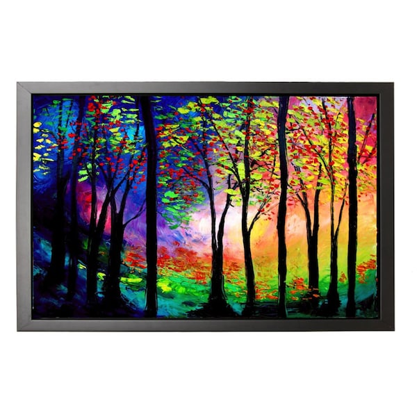Colorful Fall Landscape Art READY to HANG 24x36x1.5 Black FRAMED Canvas print Autumn Eve by Aja living room bedroom wall decor