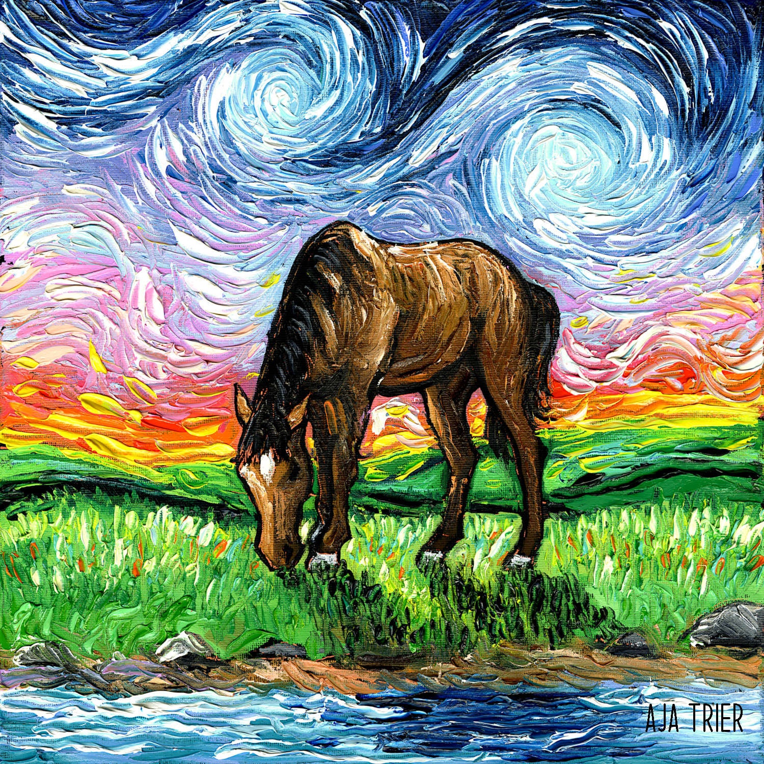 Mustang Horse Canvas Print: Starry Night Inspired Farm Art - Etsy