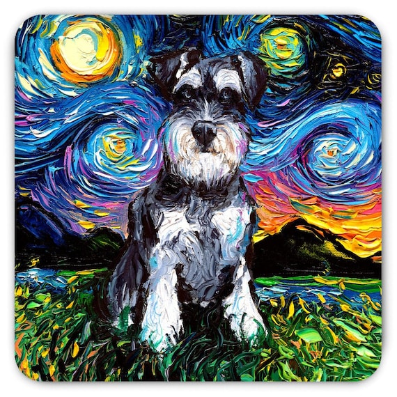 Iman para refrigerador con diseno de perro Schnauzer miniatura con diseno de noche estrellada tamano 3 x 3 o 4 x 6 pulgadas a elegir decoracion para mascotas lindas de Aja Etsy Mexico