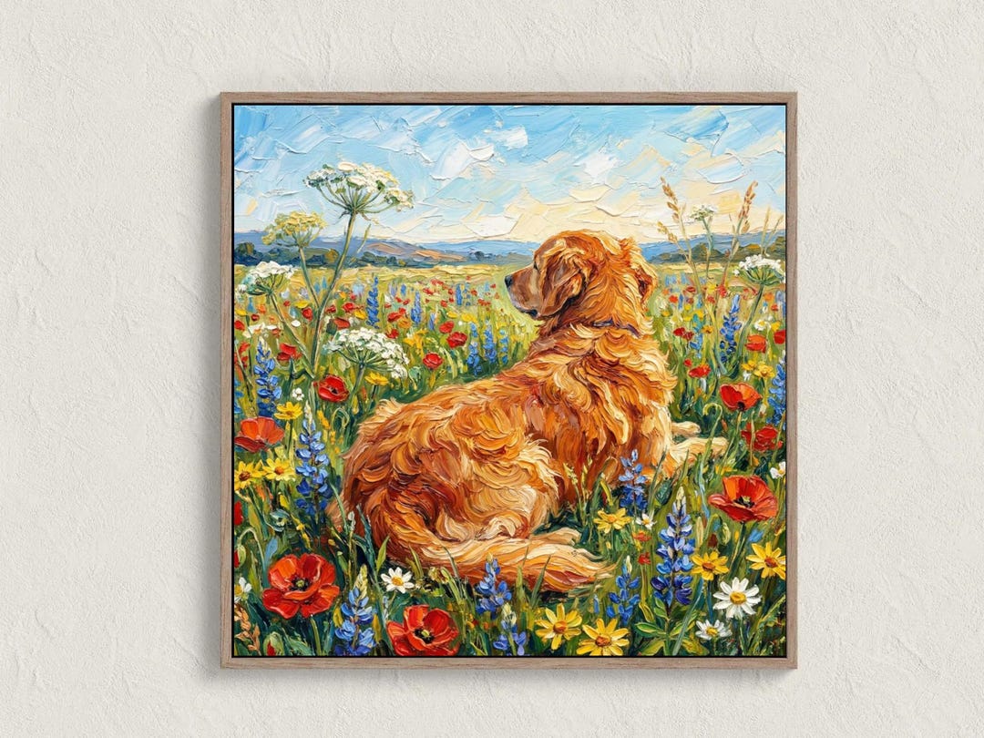 Golden Retriever Print Dog and Wild Flowers Gallery Wall Art Home Decor ...
