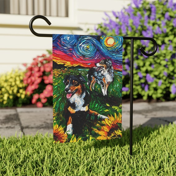 Australian Shepherd Dog Yard Flag: Starry Night Art Decor