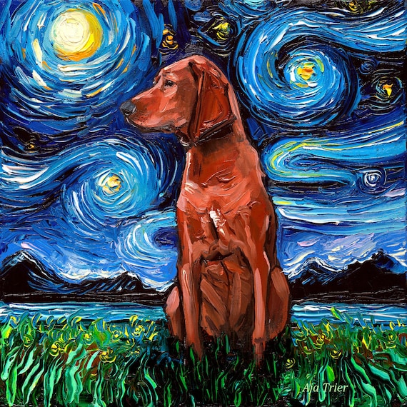 Redbone Coonhound Art Starry Night Art 