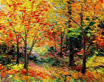 Fall Landscape Art - Trees - Seasons Change - 20x20 autumn landscape print reproduction by Aja