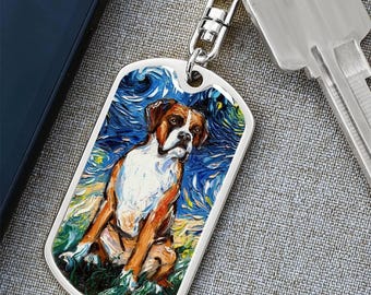 Starry Night Boxer Dog Tag Keychain - Personalized Pet Memorial Keyring