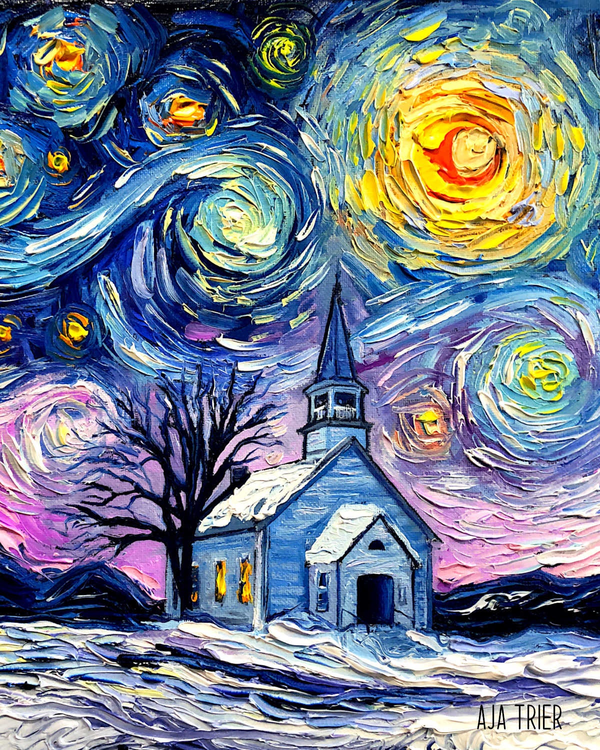Winter Church Canvas Print, Starry Night Landscape Art - Etsy