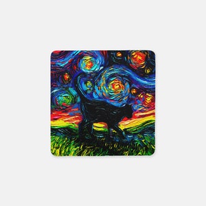Set of 4 Coasters Square Starry Night Black Cats 4x4 in anti-skid Neoprene rubber back and fabric top Art by Aja 4 Different Designs image 5