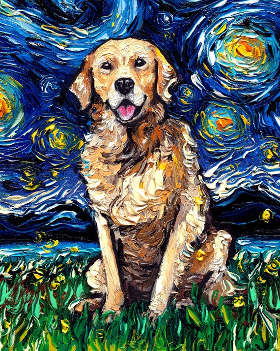 Irish Setter Wall Art Print Dog Starry Night van Gogh Decor Aja choose paper