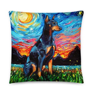 Basic Throw Pillow Doberman Pinscher Dog Starry Night Art by Aja 16x16 or 20x20 inches stuffed Accent pillow Decor
