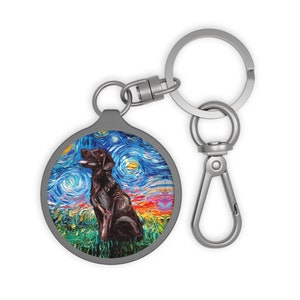 Keychain - Chocolate Labrador Starry Night Dog Key Chain Keyring Tag School Bag Tag Pet Charm Art by Aja