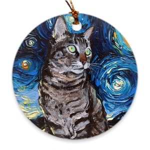 Tabby Cat Starry Night Porcelain Ornaments Printed On Both Sides Ceramic Heirloom