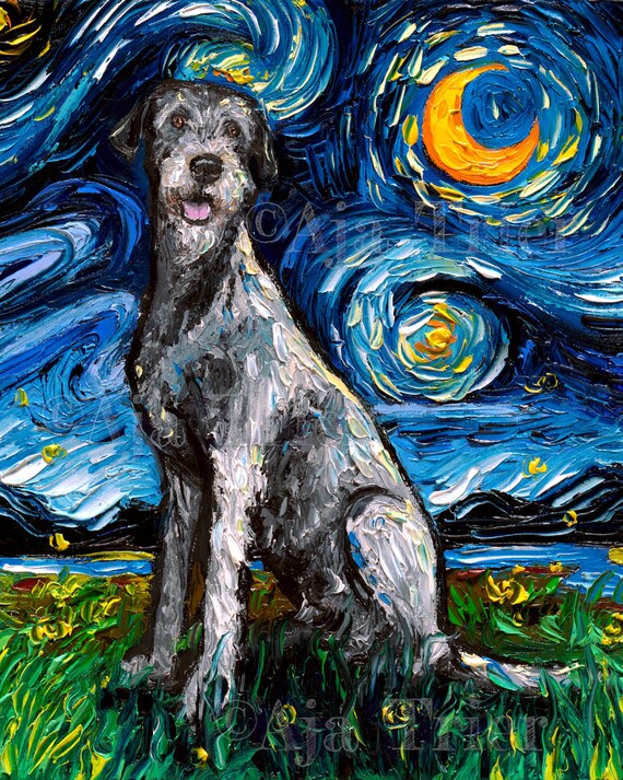 Irish Wolfhound Art Starry Night Art Print Dog Picture by Aja - Etsy