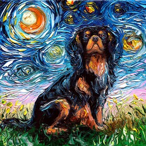 Cavalier King Charles Spaniel dog Art CANVAS print Starry Night Aja choose size black and brown animal wall art home decor