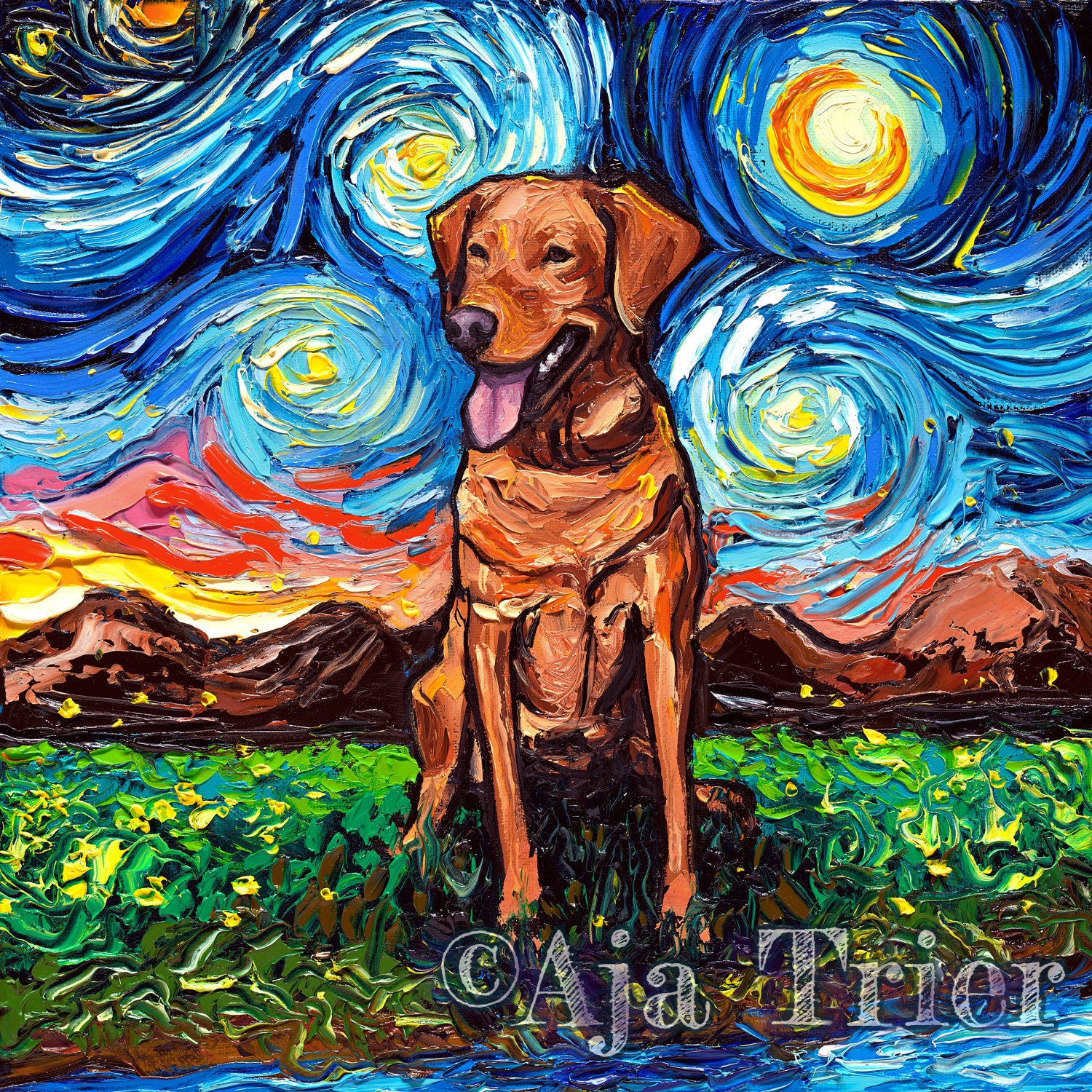 Fox Red Labrador Starry Night Dog Art Canvas Print By Aja Etsy Australia