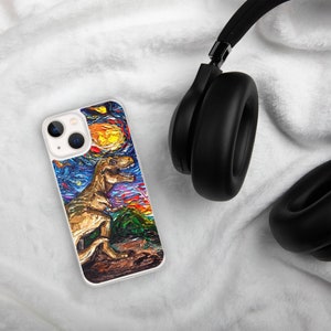 Tyrannosaurus Rex Dinosaur Jurassic Starry Night Art iPhone Phone Case Phone protector art by Aja