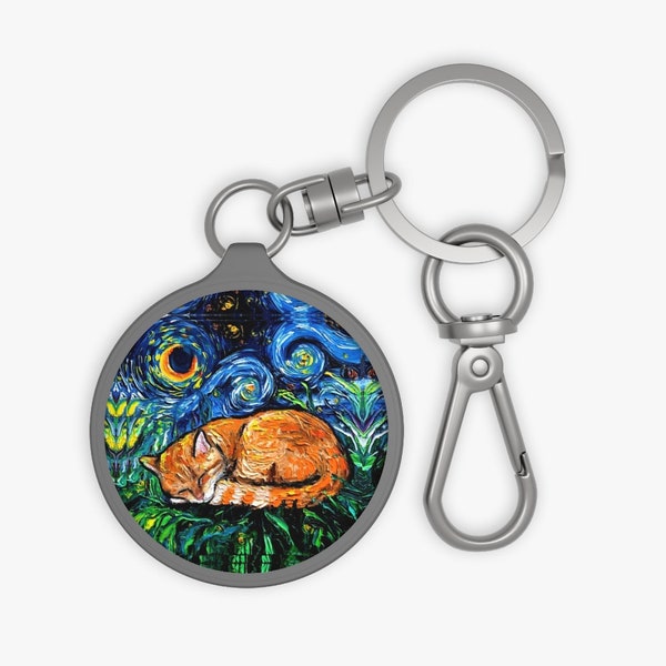 Keyring Tag - Sleeping Orange Tabby Cat Starry Night Key Chain Keychain School Bag Tag Pet Charm Art by Aja