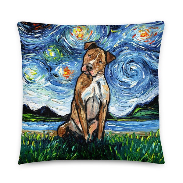 Brown Pitbull Dog Lover Starry Night Basic Throw Pillow Art by Aja 16x16 or 20x20 inches stuffed home decor House Wares