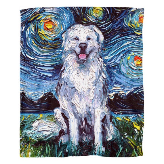 Great Pyrenees Starry Night Dog 60x50 Inch Fleece Throw Blanket Art by Aja Home Decor Soft Housewares Free US Shipping Etsy