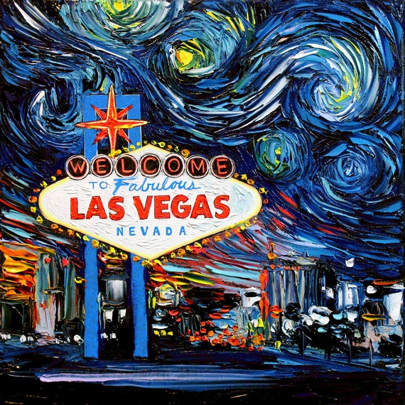 Las Vegas Art - van Gogh Never Saw Vegas - Vegas Sign - Giclee print by Aja  8x8, 10x10, 12x12, 20x20, and 24x24 inches choose your size