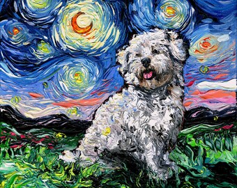 Coton de Tuléar Starry Night Dog Art CANVAS print by Aja wall art home decor choose square or rectangle format Animal Artwork