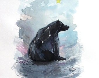 Ursa Major - bear big dipper print of original watercolor illustration 9x12 or 18x24 inches choose size