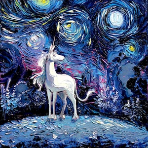 Last Unicorn Art - Starry Night Giclee print van Gogh Never Saw The Last by Aja choose size and type of paper